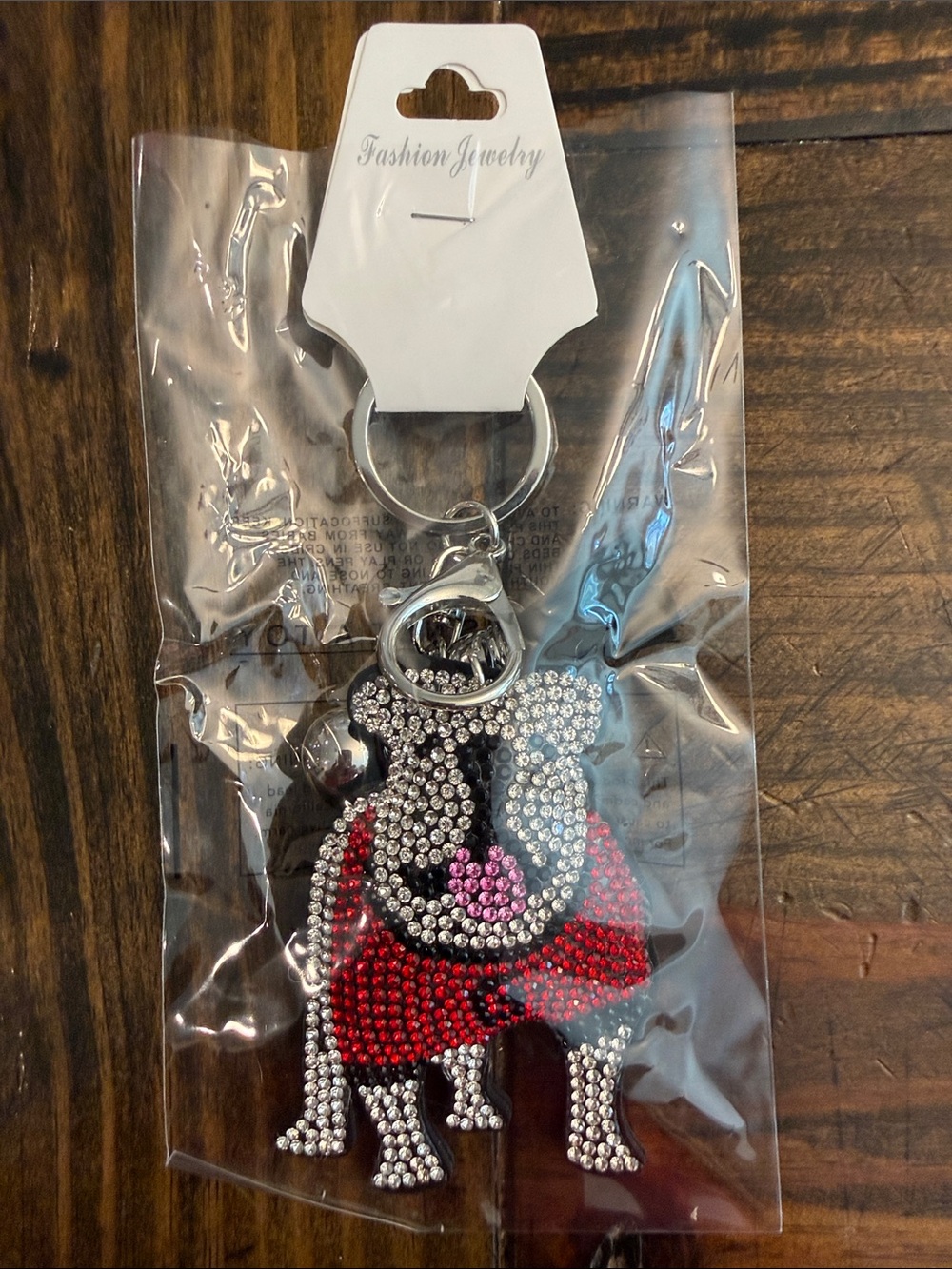 Fashion Jewelry Keychain with Silver/Red/Black Stoned Bulldog Charm